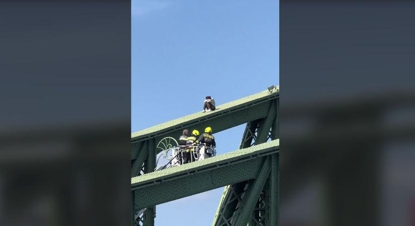 Videón a Szabadság-hídon üldögélő ember