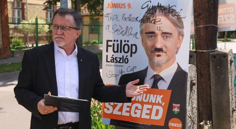Horogkeresztet festettek a Fidesz-KDNP plakátjaira